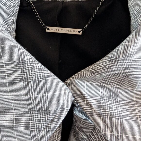Elie Tahari Plaid Double Breasted Trench Coat Size Large Grey Preppy Classic - Picture 5 of 16